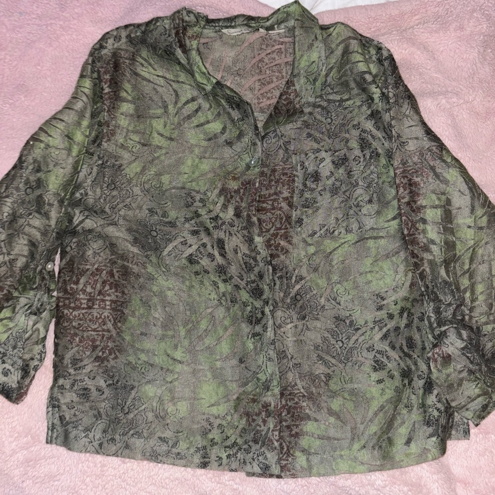 French Laundry Green and Brown Blouse